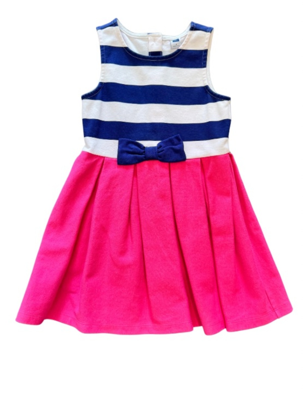 🎀 Janie and Jack Girls Navy Stripe Pink Bow Dress Size 4